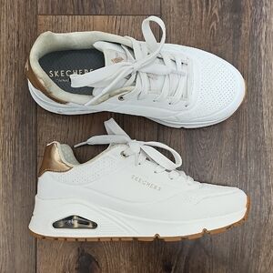 Skechers White Sneakers with Gold Highlights